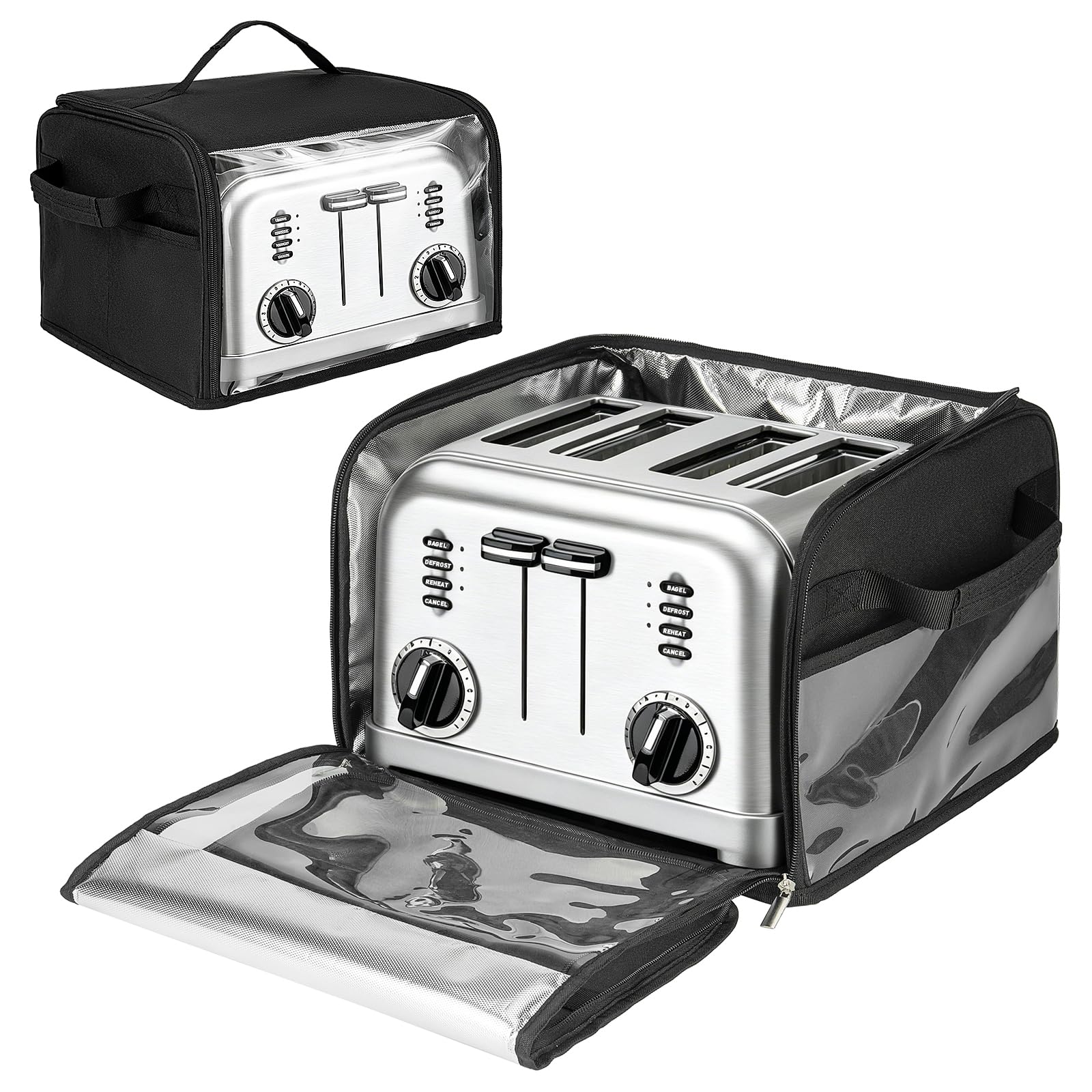 Toaster Cover 4 Slice with Aluminum Foil Lining and Base Compatible with Cuisinart/BELLA/Black and Decker,Cover Only,Black