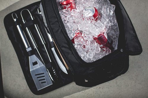 ONIVA - a Picnic Time brand BBQ Kit Grill Set & Cooler, Professional BBQ Accessories Set with Case for Outdoor, Complete Grill Accessories Kit with Cooler Bag, (Black)