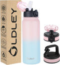 Oldley Insulated Water Bottle - 20oz Stainless Steel with 3 Lids | Double Wall Vacuum for Adults & Kids - Light Pink-Blue