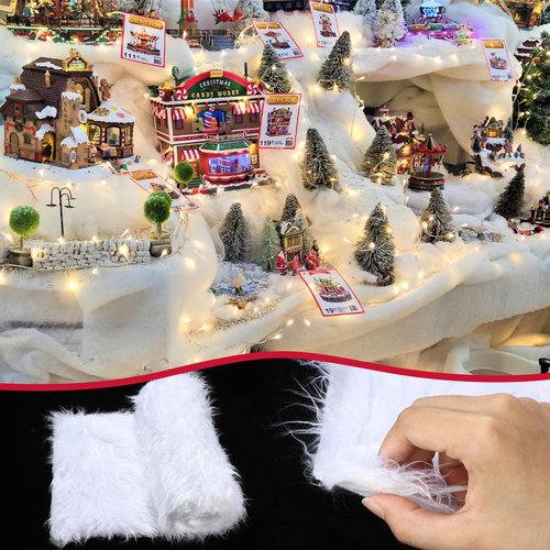 Drydiet 2.6 x 7.9 ft Christmas Fake Snow Blanket for Christmas Village Fuzzy Faux Fur Artificial Snow Blanket White Xmas Table Decor for Xmas Trees Village Display Party Winter Decorations Photo Prop