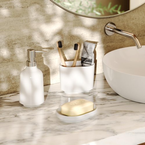 Umbra Step 13 oz (384 ml) Liquid Soap Pump Dispenser, Also Works with Hand Sanitizer, Easy to Refill, White