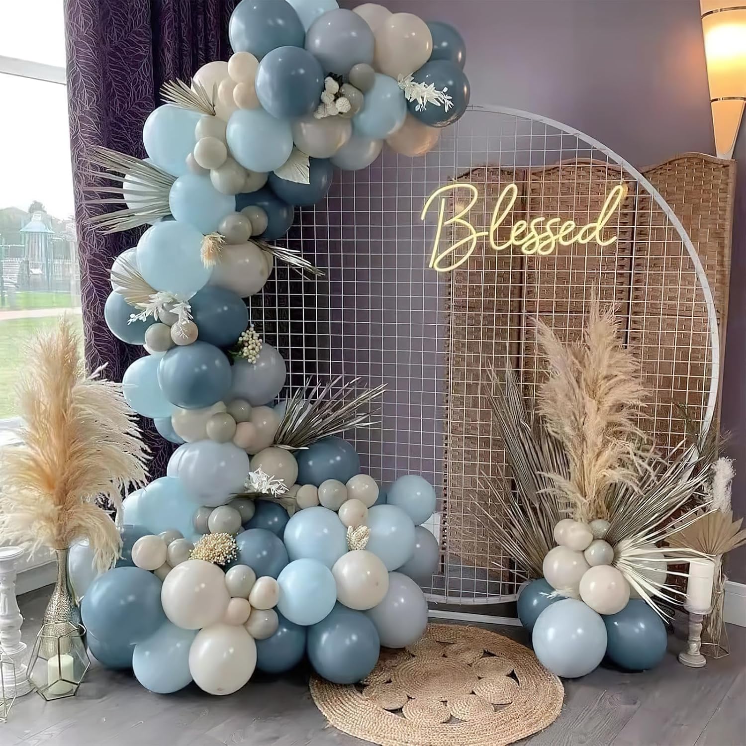 PartyWoo Dusty Blue Balloons - 155-Piece Boho Balloon Arch Kit | Various Sizes for Graduation, Baby Shower & Birthday Decor