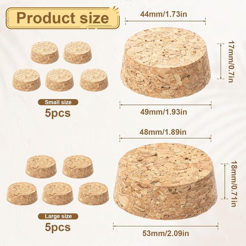 10 Pack Wooden Tapered Cork Plugs, 2 Sizes Diameter Large Cork Stoppers Corks Lids Natural Soft Wood Replacement Corks Brown Cork-Secure Seal for Wines, Old Bottles Jars Arts DIY Crafts Beer Ornaments