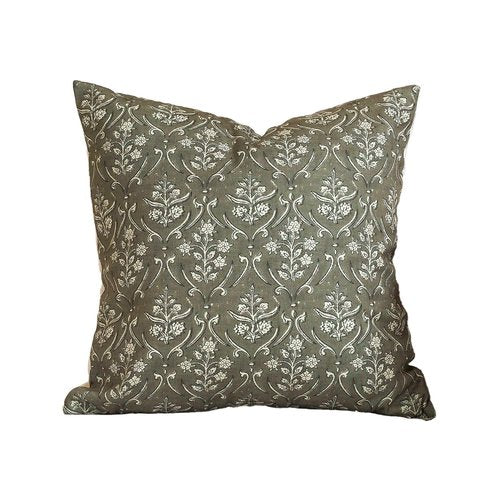 Amor Virisso Floral Pillow Covers 18x18 Inch Farmhouse Block Print Pillow Cover Accent Square Neutral Modern Decorative Throw Pillow Covers for Living Room Couch Bed Sofa Chair, Dusty Green