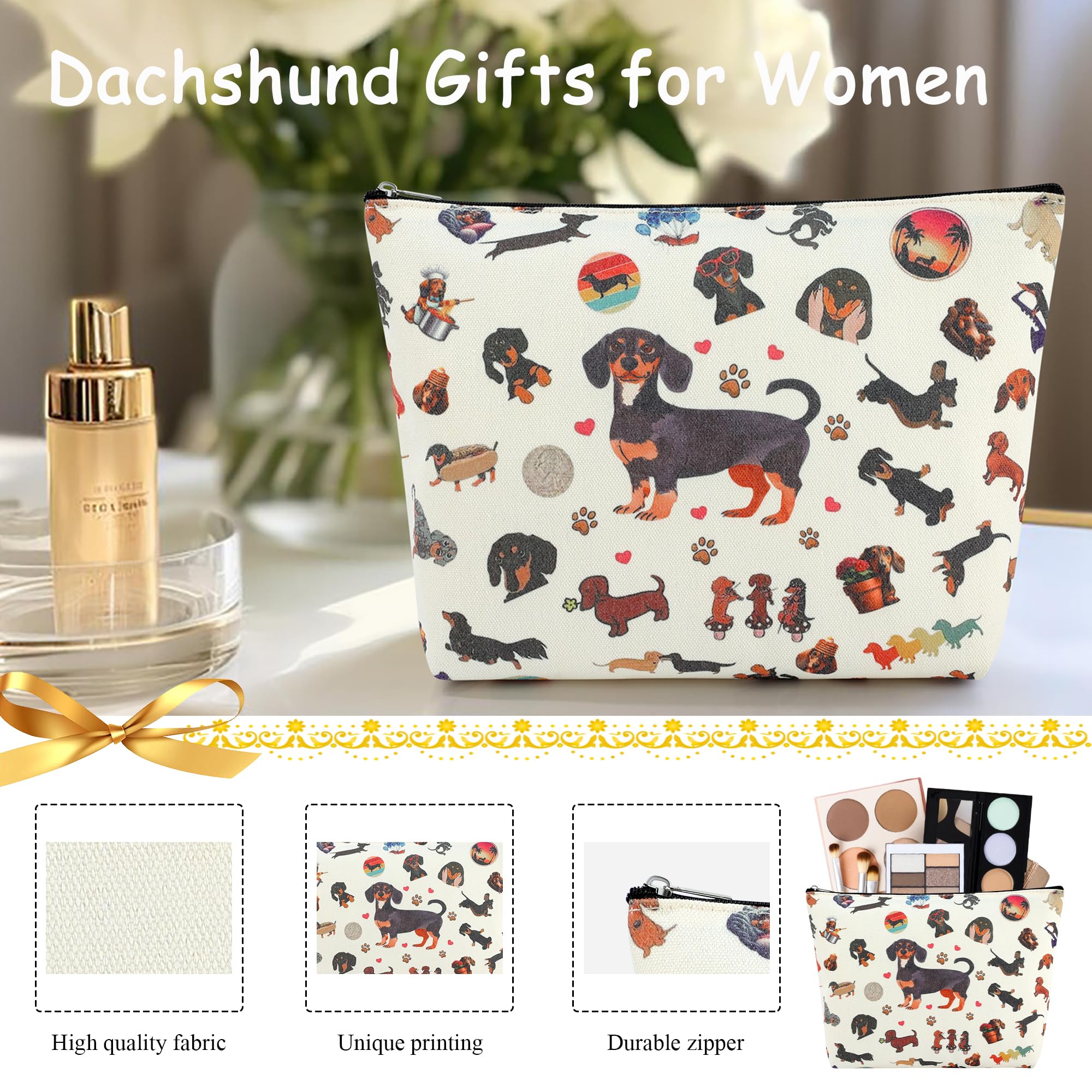 Dachshund Gifts for Women Dachshund Dog Lover Unique Gift Basket with Glass Cup Makeup Bag Headbands Novelty Socks for Dog Mom Funny Bag Birthday Gifts for New Puppy Owners