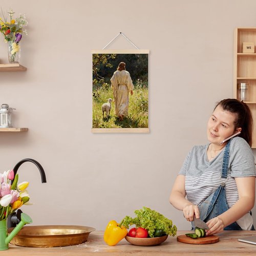 MKIJUHB Jesus Wall Art - Framed Christian Canvas Print of Jesus and Lamb | 12x16 Inch Decor for Home & Church
