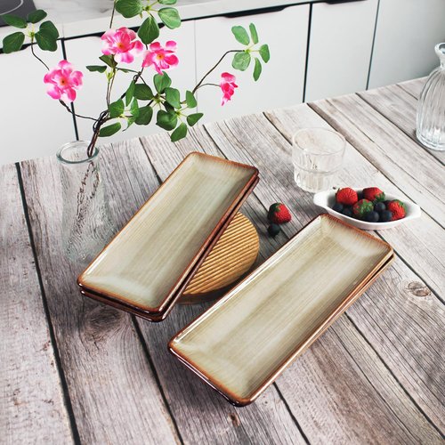 jinsongdafa Ceramic 4-Piece Set Dinner Plate 14.3 Inch Large Rectangular Dinner Plate for Entertaining Guests, Desserts, Salads, Appetizers, BBQ, Main Courses, Tacos, Kitchen Tableware