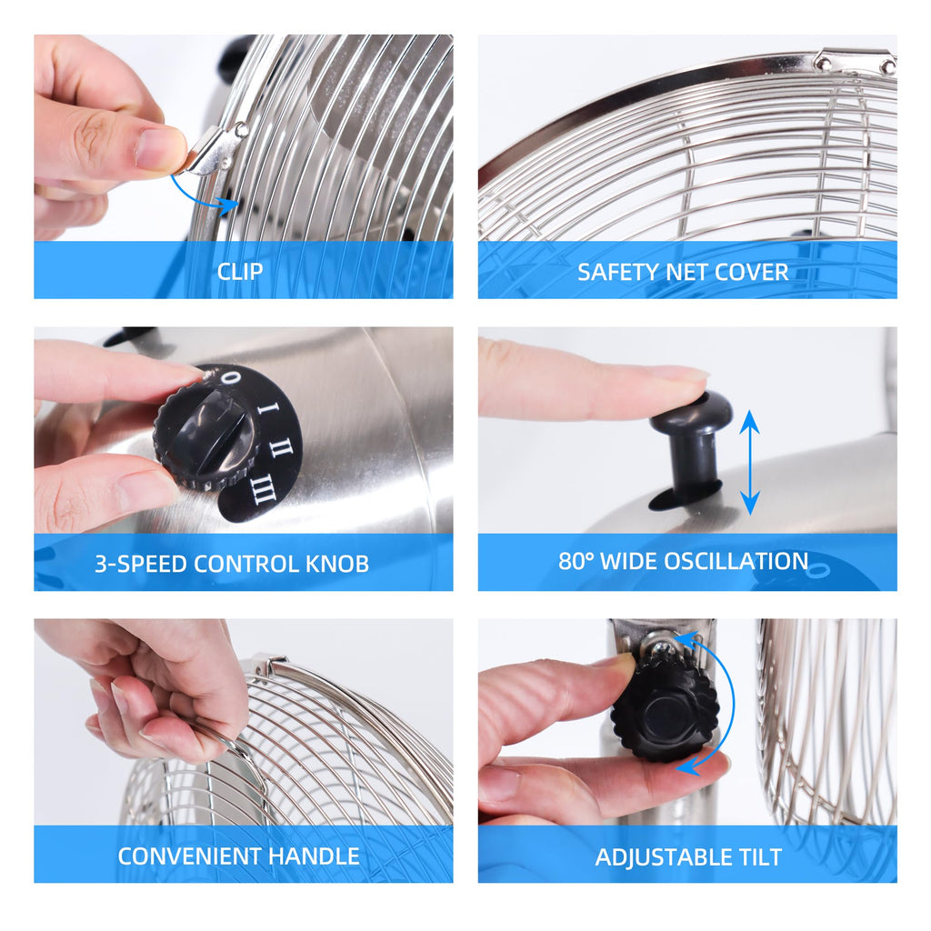 BEYOND BREEZE 12 Inch All Metal Retro Oscillating Table Fan, Desk Fan with 3-Speed Adjustable and 80° Wide Oscillation, Ideal for Bedroom, Office and Kitchen