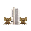 Remenna Gold Bow Metal Bookends Set of 2 Heavy Duty Cast Iron Book Ends for Heavy Books Unique Modern Decorative Book Holders for Shelves Home Accent Decor