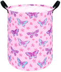 HUAYEE Round Butterfly Pattern Laundry Hamper Storage Basket Fabric Material Storage Hamper Organization Basket, Storage Bin, Gift Box with Handles for Room