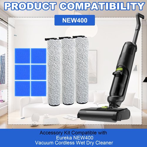 PhoebCynthi NEW400 Replacement Brush Roller Accessories Kit Compatible with Eureka NEW400 Vacuum Cleaner. Vacuum Cleaner Replacement Parts（3 Brush Rollers +6 Sponges）