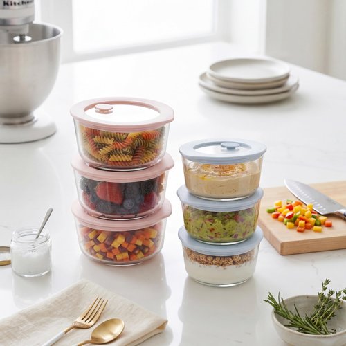 Urban Green Glass Food Container Set with Glass Lid, 6 Pack, Meal Prep Containers with Silicone Framed Airtight Lid, Leakproof, 100% Plastic Free,