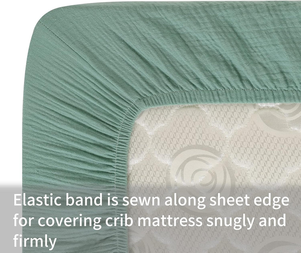 Onacosht Muslin Crib Sheets - Soft, Breathable 100% Cotton Fitted Sheets | 52" x 28" | 2-Pack in Grey & Green