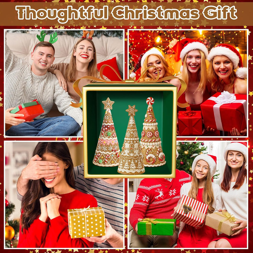 Simgoing Gingerbread Christmas Tree Figurines - 3 Pack Resin Tabletop Decorations for Holiday Centerpieces