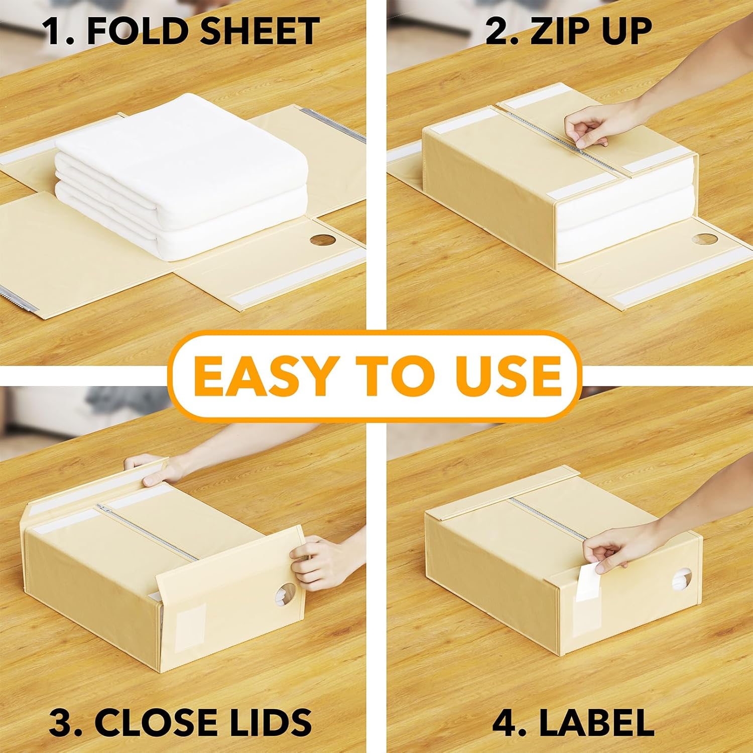 SpaceAid Bed Sheet Organizers - Foldable Linen Closet Storage with Window | XL for Queen & King Size, Beige