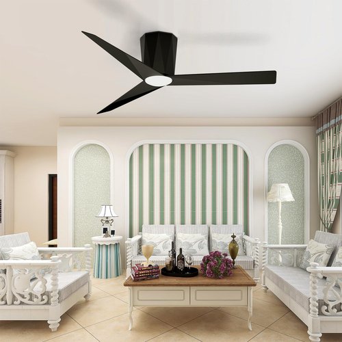 Roomratv Black Ceiling Fans with Dimmable Led Lights, 52 Inch Flush Mount Ceiling Fan Remote Control, Quiet DC Reversible Motor for Summer Winter, Low Profile Modern ABS Blades Indoor Use