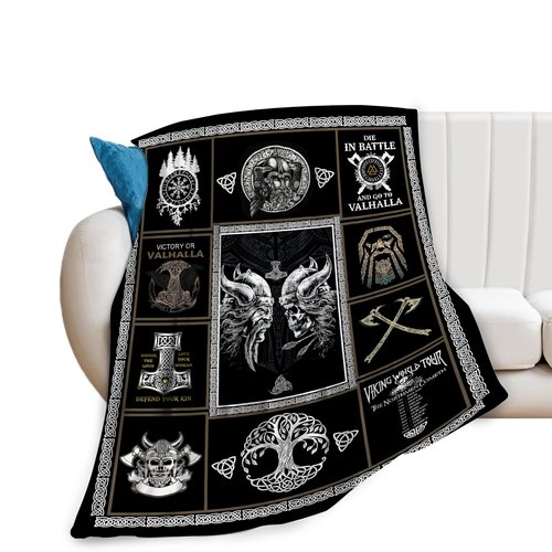 Medieval Viking Decor Throw Blanket - Warm, Soft, Plush, Lightweight Fleece Flannel Blanket - Cool Gifts for Men, Women, Kids - 40"X50"
