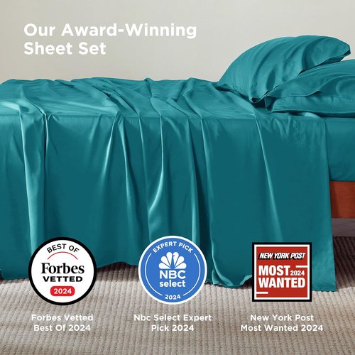 Bedsure Cooling Bed Sheets - Rayon from Bamboo, Breathable & Soft | Full Size, Deep Pocket Up to 16 Inches, Turquoise