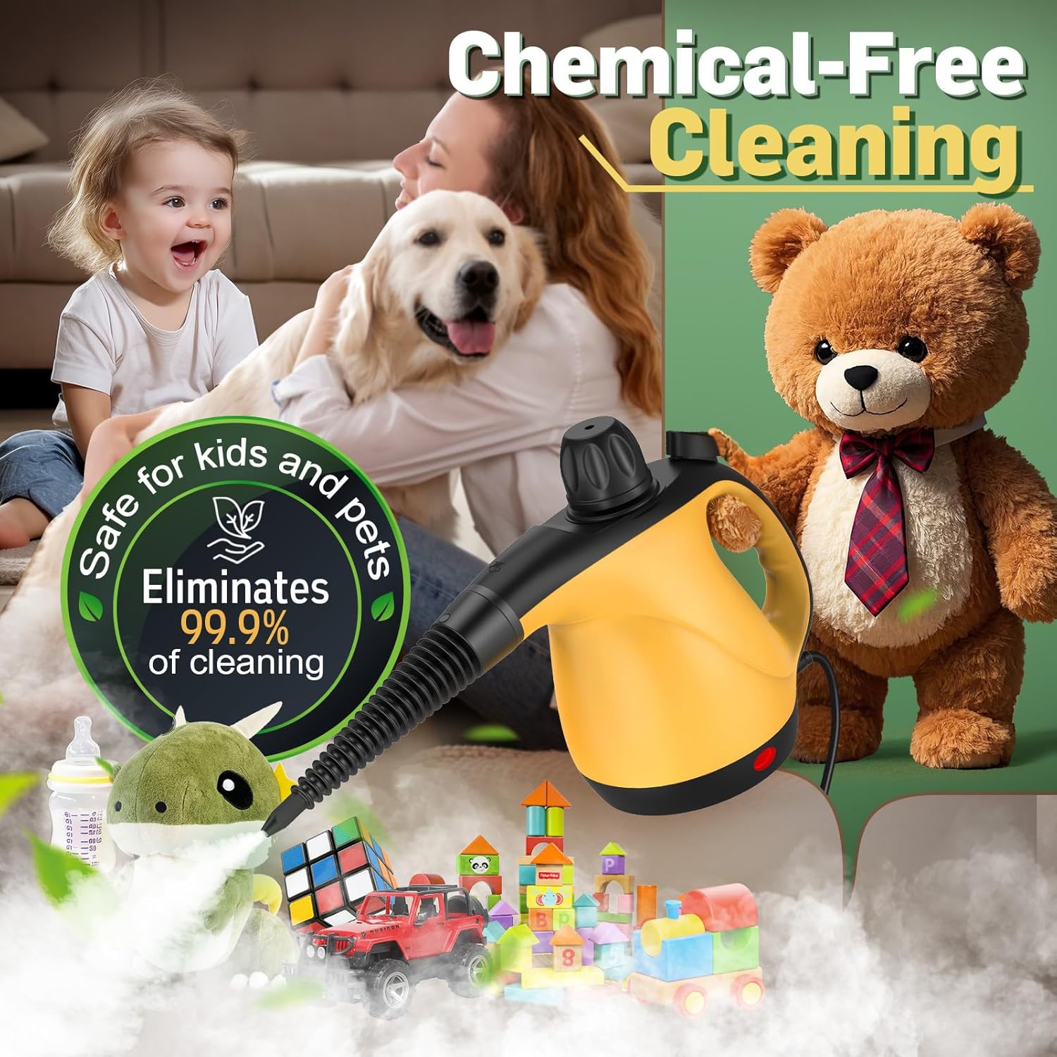 Skiennix Pressurized Handheld Steam Cleaner - Multi-Purpose Portable Steamer with 11 Accessories for Home Deep Cleaning
