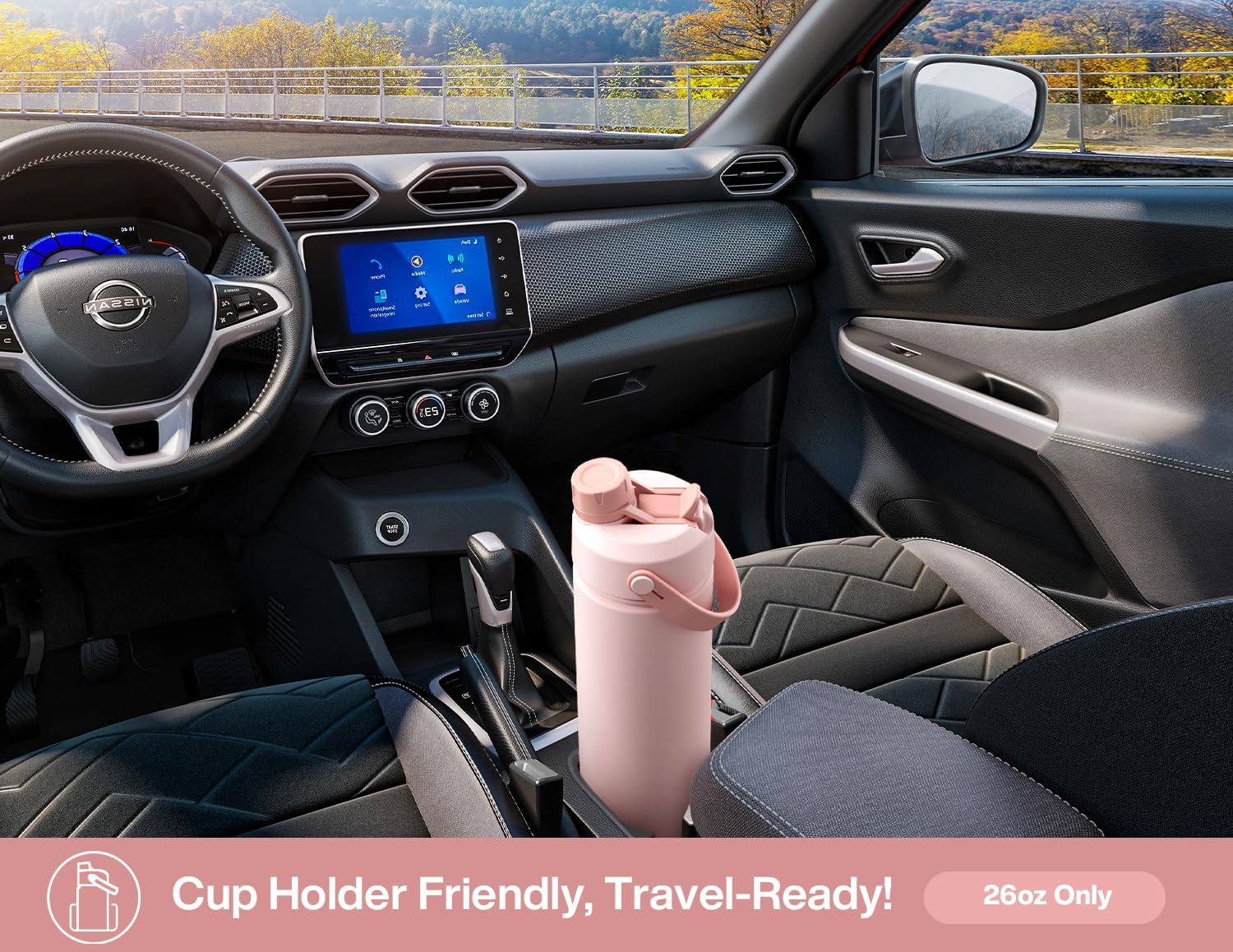 POWCAN 26 oz Insulated Water Bottle - 2-in-1 Straw & Spout Lid, Leak-Proof, Fits Car Cup Holder | Kiss Me Berry