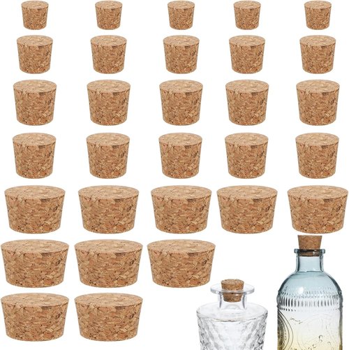 30pcs Natural Corks Stoppers for Bottles Tapered Plugs Corks Bottle Stoppers Assorted Size Soft Wood Cork Replacement Bottle Lids for Salt and Pepper DIY Crafts Sealing Laboratory & Wine Bottles