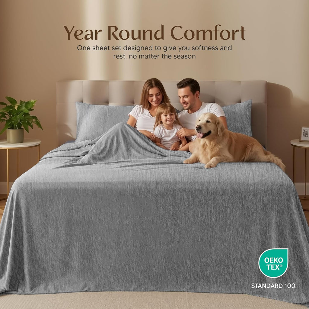Utopia Bedding King Size Sheet Set - Soft, Breathable Microfiber | 4-Piece in Heather Grey