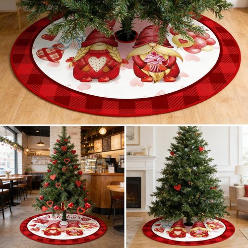 48 Inch St. Patrick's Day Tree Skirt Reversible Valentine's Day Decorations Double Sided Print Hearts Shamrock Mat for Home Holiday Party Decoration