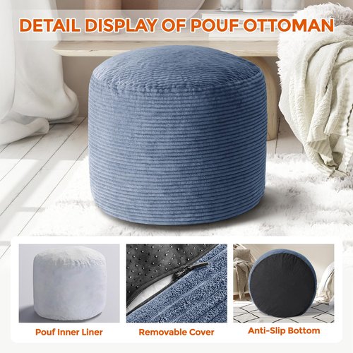 BBGDIPG Pouf Ottoman Foot Rest, Comfortable & Soft, Round Footstool for Living Room, Bedroom, Office, Room Decoration, Corduroy Foot Stool Pouf with Odorless & Anti-Clump Filling, Small Navy