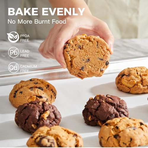 HONGBAKE Aluminum Cookie Sheets - Non-Stick Baking Pans with 50 Pcs Parchment Paper | 2-Pack, 12.8 x 17.7 in, Silver