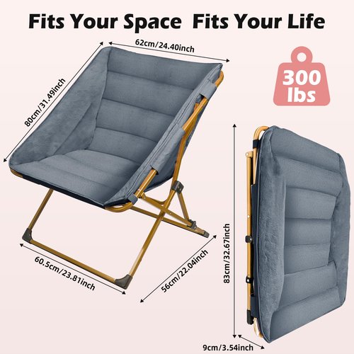 Comfy Saucer Chair for Adults, Soft Faux Fur Bedroom Chair, Cozy Folding Lounge Chair Reading Chair for Living Room, Dorm & Bedroom, Grey