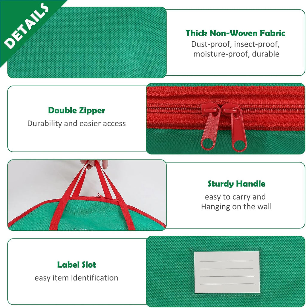 Regine Switzerland 2-Pack Christmas Wreath Storage Bags - Durable Handles & Double Zipper, 24” Green