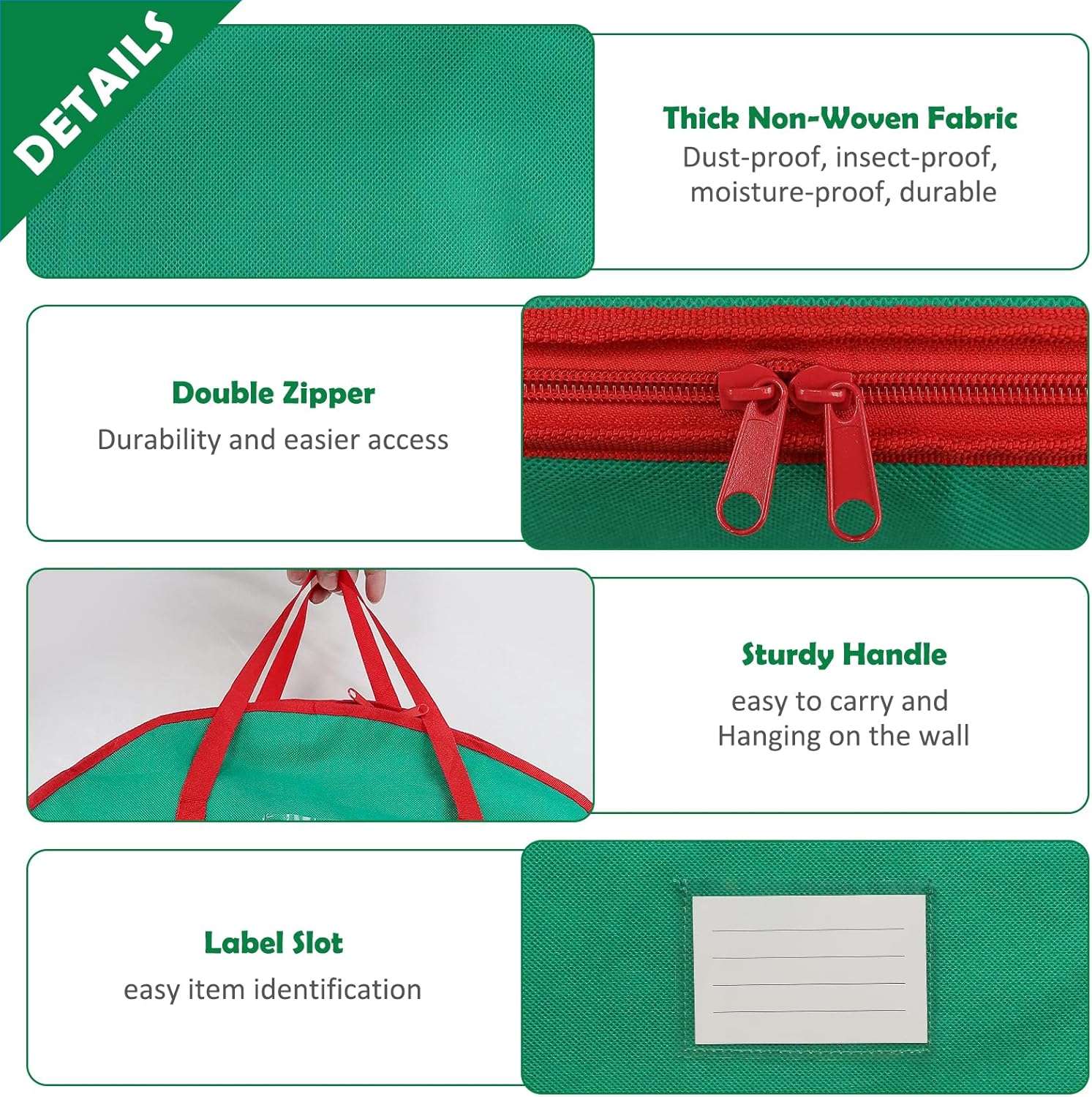 Regine Switzerland 2-Pack Christmas Wreath Storage Bags - Durable Handles & Double Zipper, 24” Green