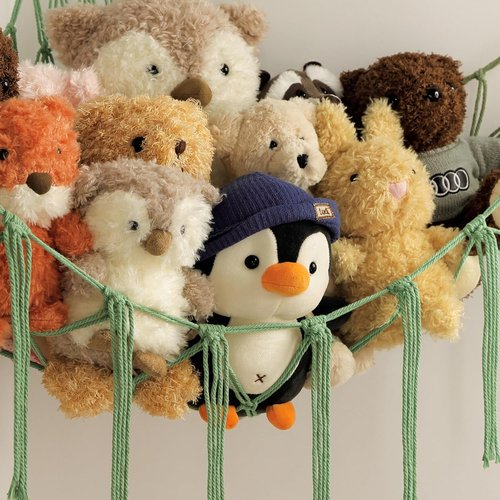 Mirolam Stuffed Animal Hammock - Corner Net Toy Storage Organizer in Matcha Green for Bedroom & Nursery Decor