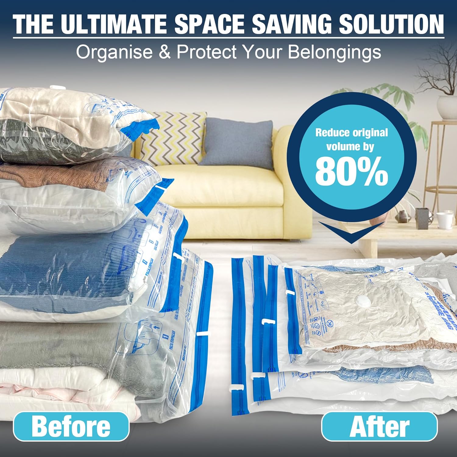 Skiennix Jumbo Vacuum Storage Bags - Extra Large Seal Bags for Bedding, Blankets & Clothing (3J + 3XXL)