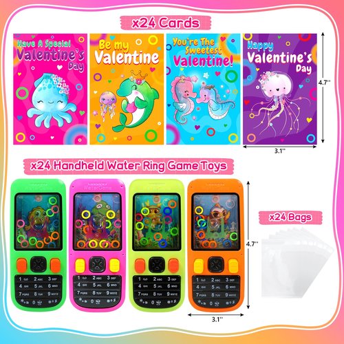24pcs Water Games Handheld Valentines Day Cards Gifts For Kids Water Ring Game Toys With Valentine’s Greeting Cards Valentines Party Favors Classroom Exchange Gifts School Supplies Goodie Bag Bulk Toy