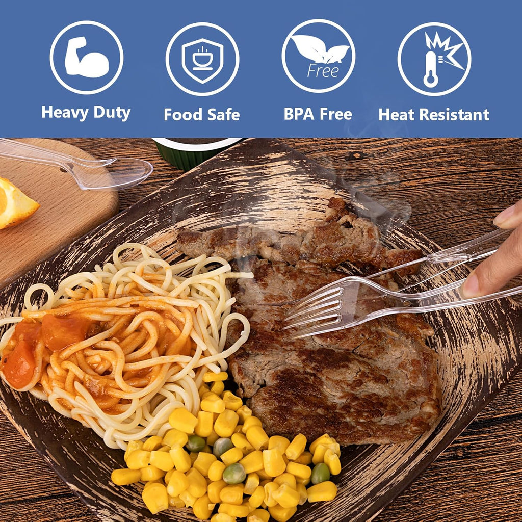 SACATR Heavy Duty Disposable Plastic Forks - 100 Count, BPA-Free, Clear Silverware for Parties & Events