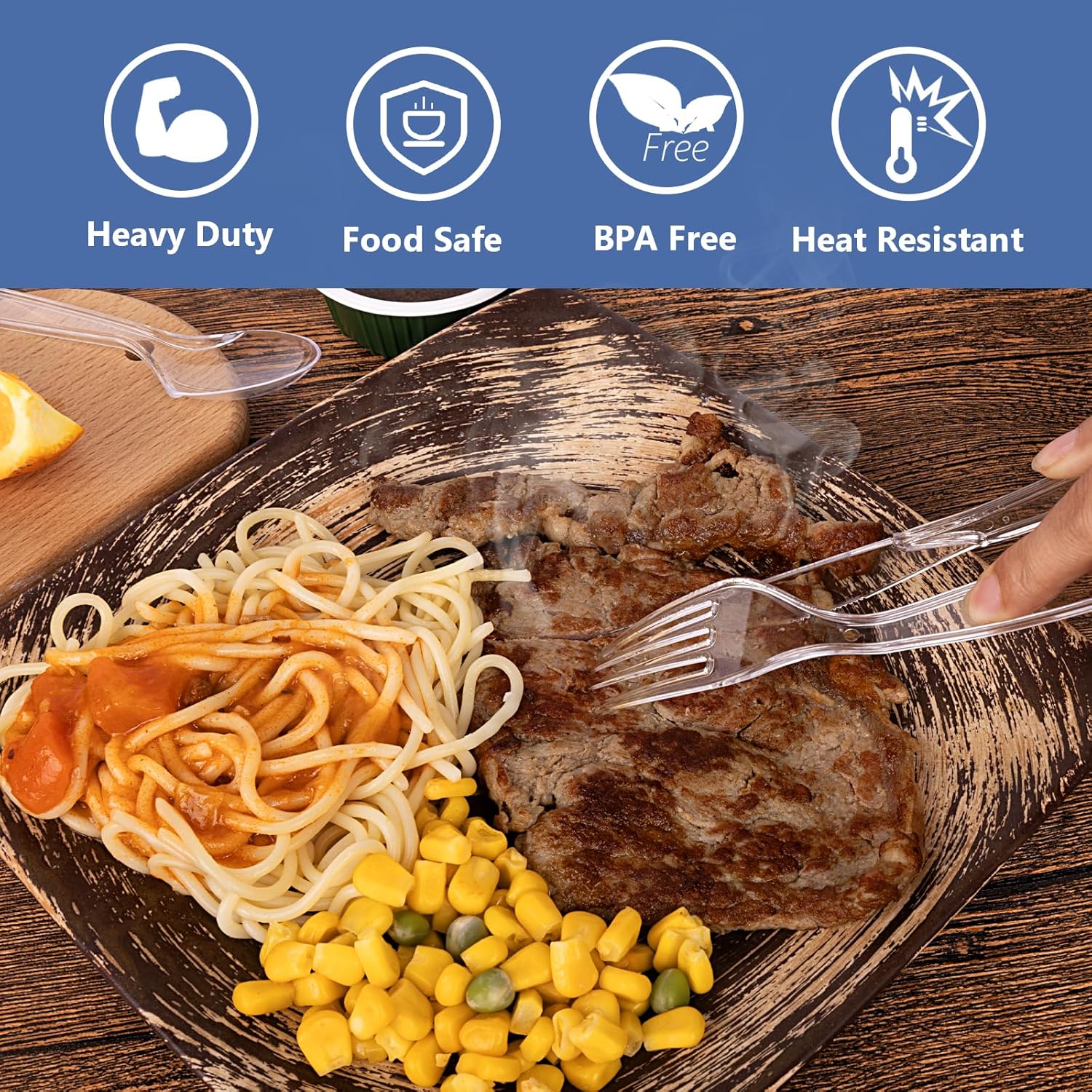 SACATR Heavy Duty Disposable Plastic Forks - 100 Count, BPA-Free, Clear Silverware for Parties & Events