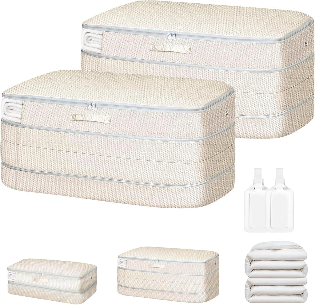 Comforter Storage Bag - Large Capacity Washable Compression Organizer | 2-Pack Beige