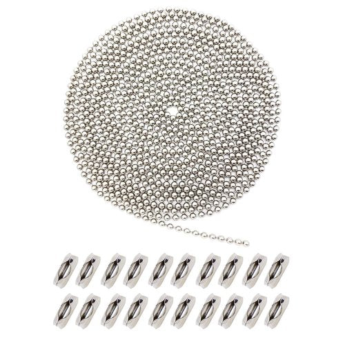 Ceiling Fan Pull Chain Extenders – 16 ft 3.2 mm Stainless Steel Ball Chain with 20 Connectors, Fan and Light Pull Chain Extension for Fixtures