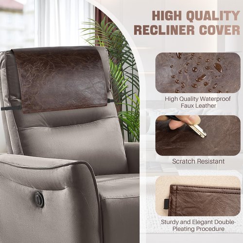 Xmntdo Recliner Headrest Protector,Non Slip Waterproof Headrest Cover,Leather Recliner Headrest Cover for Sofa,Furniture,Living Room,Office Chair 17x27 in(Chocolate Brown)
