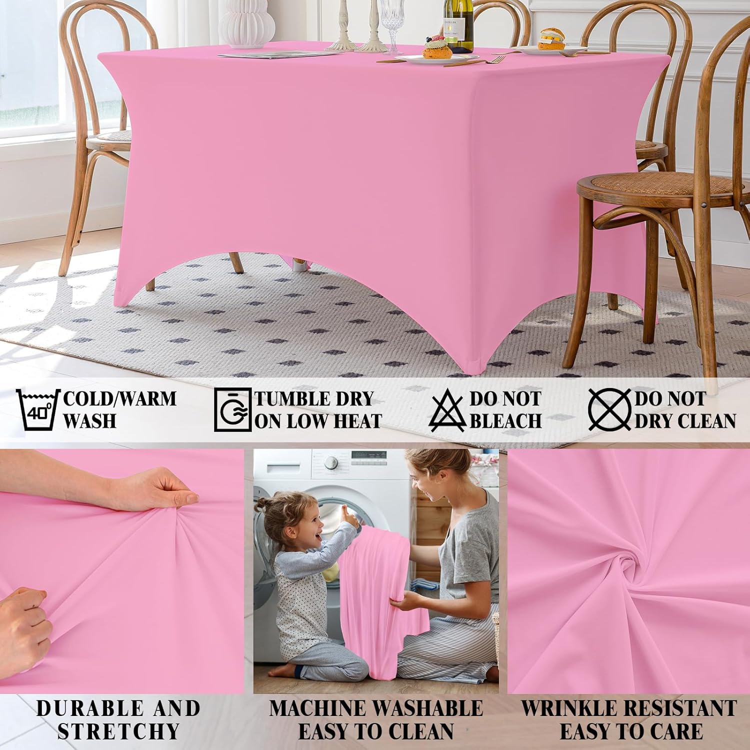 Skiennix Pink 4FT Spandex Tablecloth - Fitted, Washable & Wrinkle-Free for Events & Parties