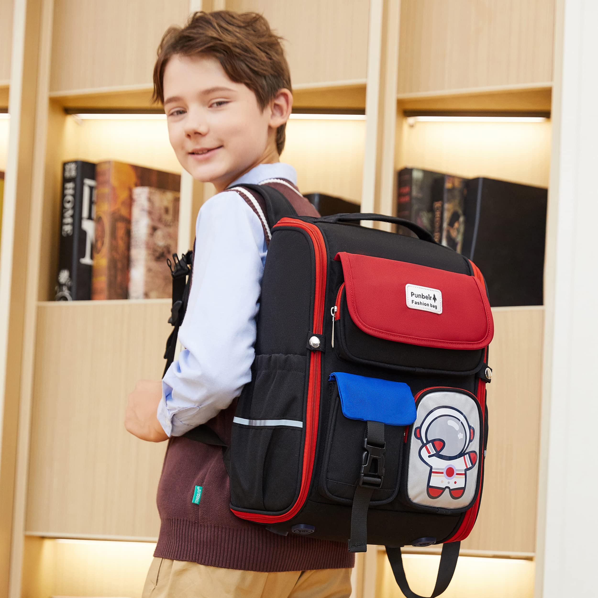 AO ALI VICTORY Kids Backpack for Boys Elementary School Bags Large Toddler Kindergarten Preschool Bookbags Space Backpacks (Red)