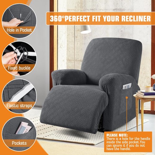 VANSOFY Recliner Chair Covers, 3-Pieces Stretch Recliner Covers for Recliner Chair Soft Reclining Chair Slipcover Furniture Protector for Dogs Cats(Charcoal Gray)