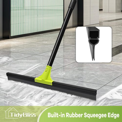 TidyBliss Floor Squeegee Heavy Duty, 24” Rubber Foam Water Scraper Broom, Epoxy Wiper Mop with 62 inches Long Handle for Cleaning Concrete Pool Rug Garage Deck Shower Window Outdoor Indoor (Green)