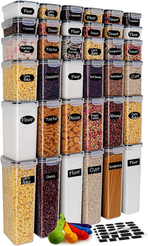 MCIRCO Airtight Food Storage Containers - 36-Piece Set for Kitchen Organization | Includes Lids, Labels & Measuring Cups