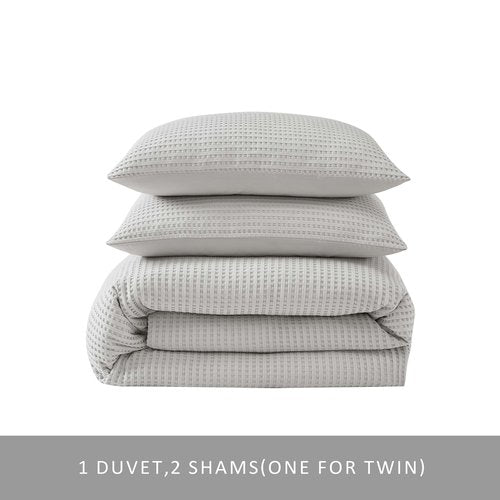 Kenneth Cole - Duvet Cover King Size, Ultra-Soft Waffle Textured Bedding w/Matching Pillowcases, 3 Piece Bed Sets (Solid Grey)