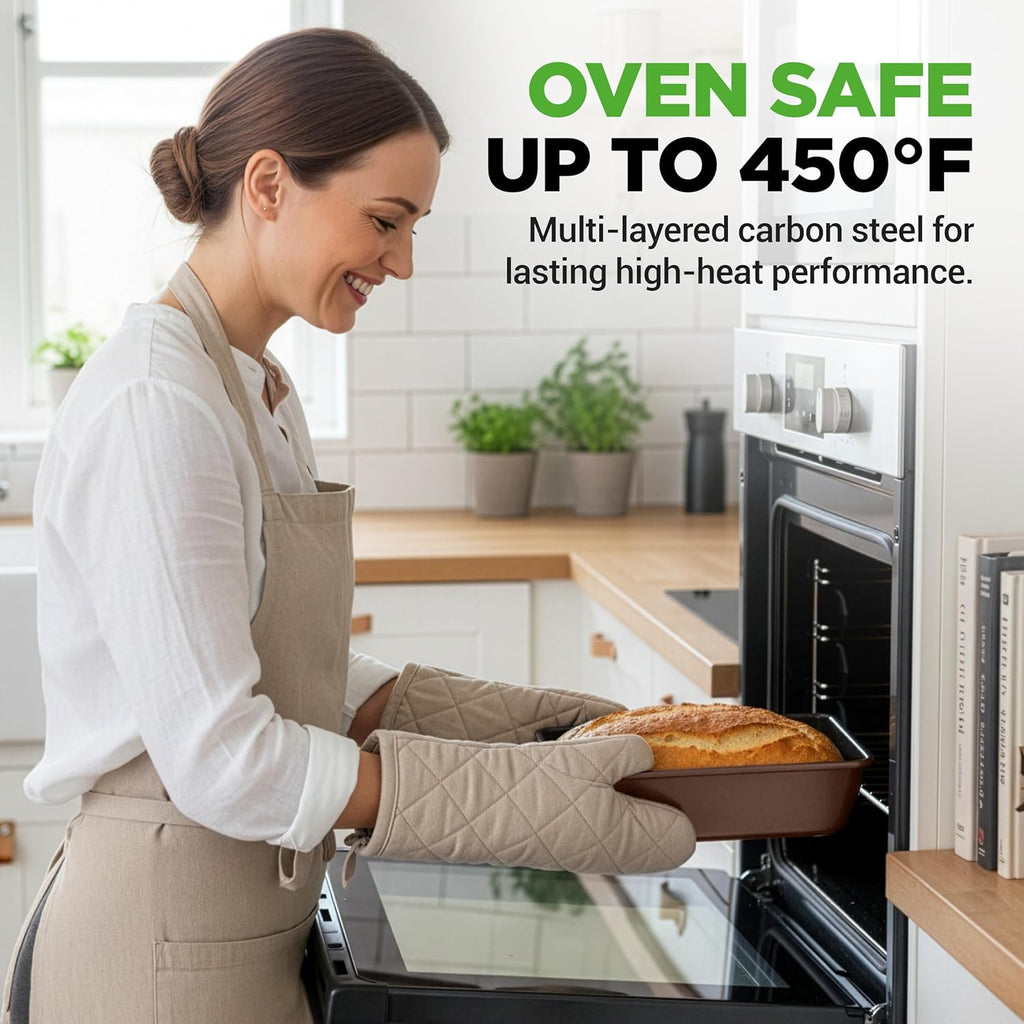 NutriChef 8-Piece Nonstick Bakeware Set - PFOA-Free, Oven Safe Up to 450°F | Round, Loaf, Muffin & Cookie Pans (Brown)