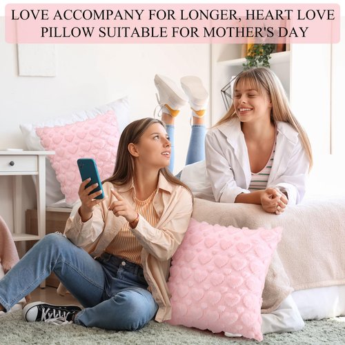 Mixweer 4 Set Valentines Pillow Covers Heart Throw Pillow Cases Valentines Decorative Cushion Pillowcase Gifts for Sofa Couch Home Anniversary Decorations(Pink,18 x 18 Inch)