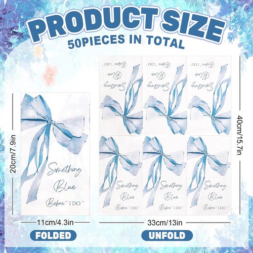 JarThenaAMCS Blue Bow Guest Napkins - 50 Pcs Disposable Bowknot Paper Napkins for Bridal Shower & Parties