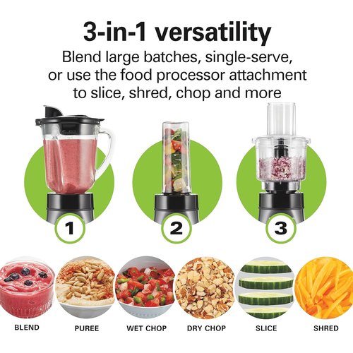 Hamilton Beach Blender & Food Processor Combo - 700W Power, 40 oz Glass Jar, Gray & Black